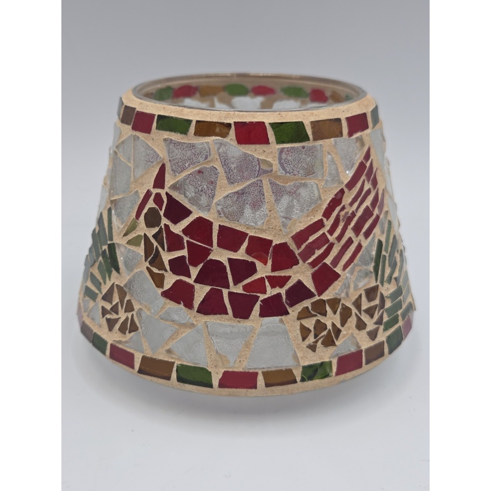 Home Interiors & Gifts Mosaic Broken Glass Candle Lamp Shade Red Cardinal 4"